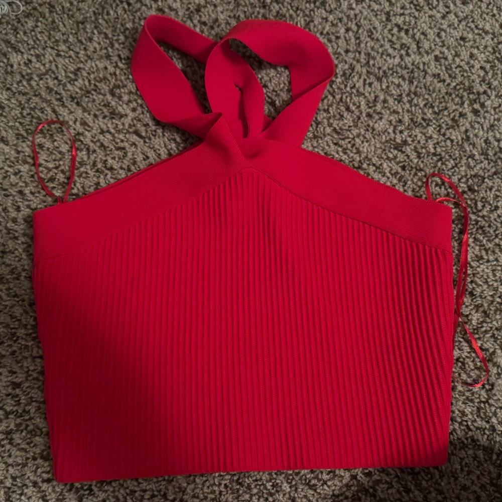 Scarlet Ribbed Halter Crop Top
